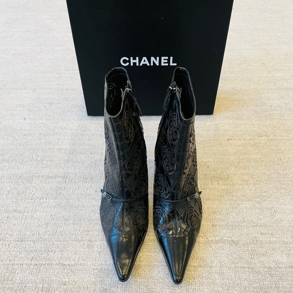 Chanel Laser Cut Camellia Ankle Boots - Picture 3 of 9